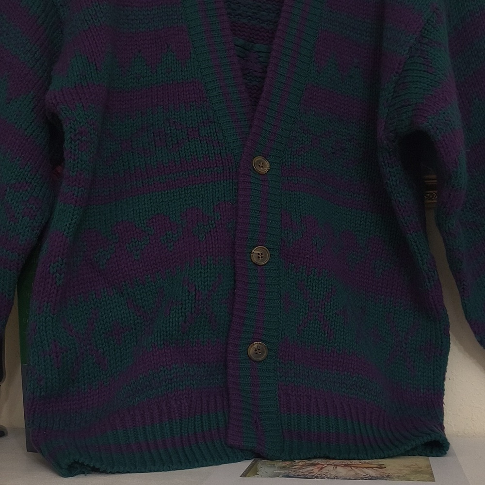 Vintage Chunky Know oversized Y2k Green and Purple Sweater Collegiate Preppy L - Picture 5 of 8